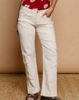 Pearl Trim Jeans - Beige