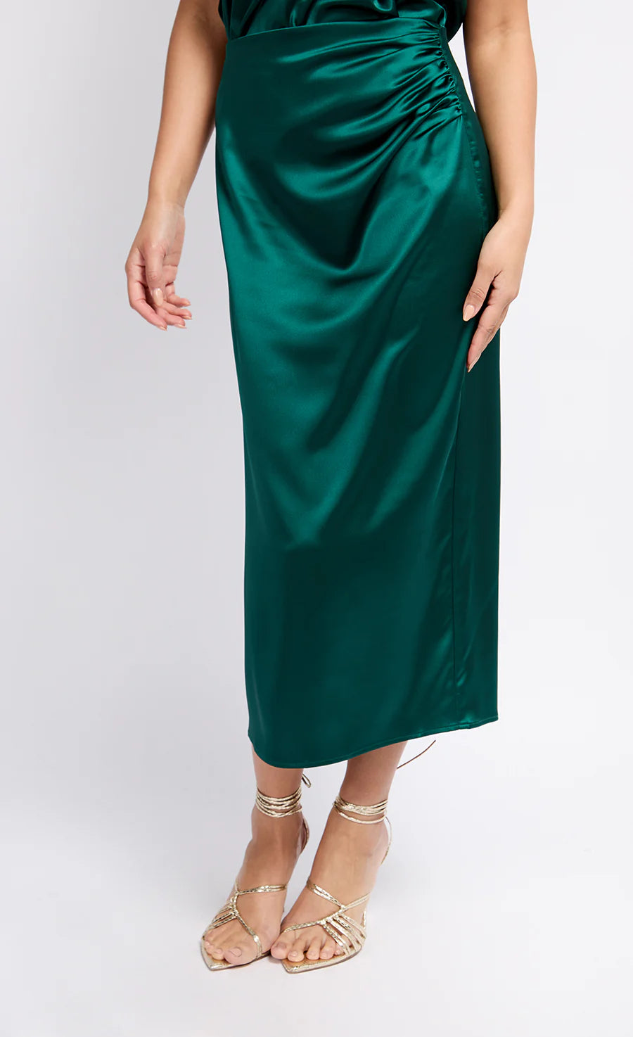Green satin midi skirt hot sale