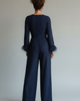 Íarla Feather Trim Jumpsuit - Navy