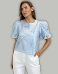 Ivy Cropped Blouse - Blue