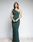 One Shoulder BM Dress- Bow on Shoulder - Crepe