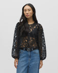 Rosette Lace Blouse - Black