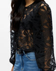Rosette Lace Blouse - Black