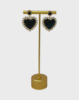 Black Heart Drop Earrings - Gold