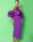 Gloria Halter Dress w/ Sleeve - Purple