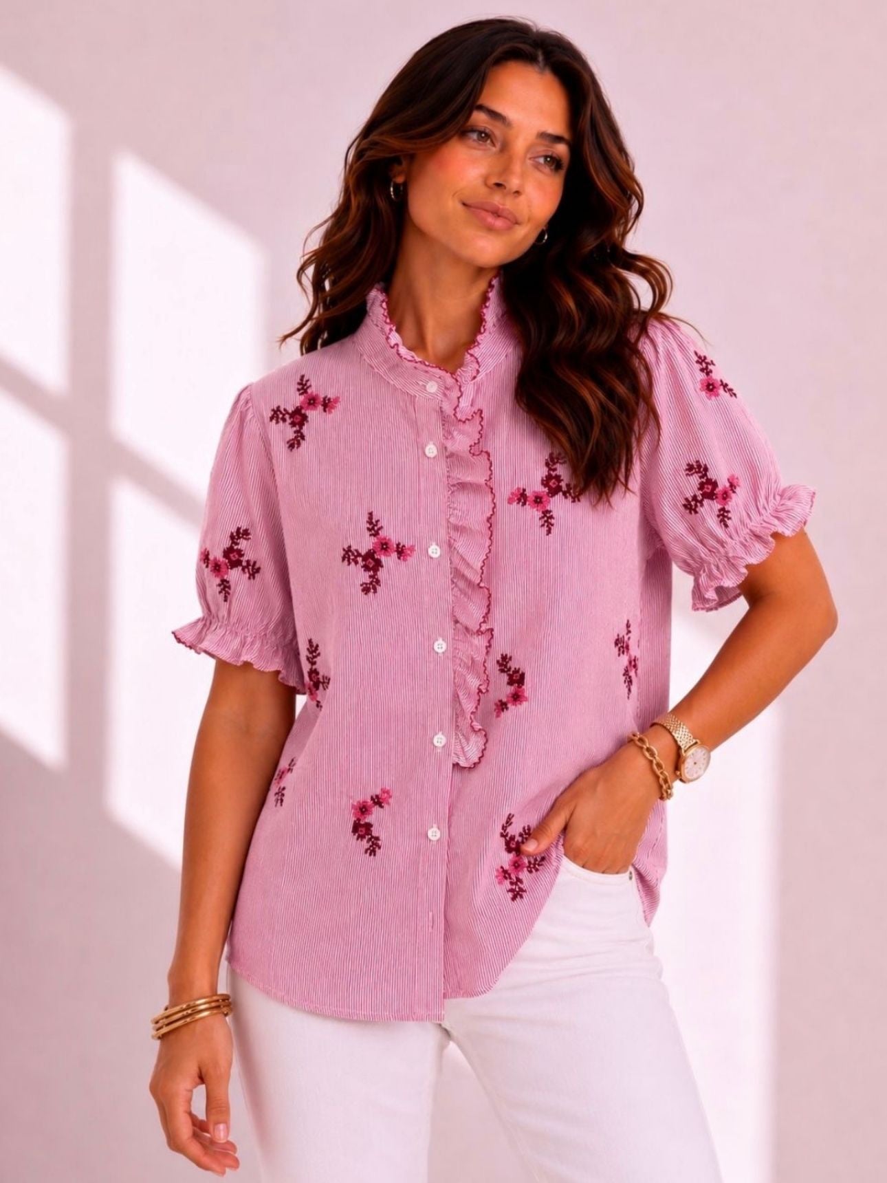 Birdie Frill Blouse - Red