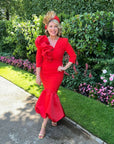 Brooklyn Plunge Dress w/ Sleeve - Red