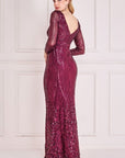 Cole Sequin LS Wrap Dress - Burgundy