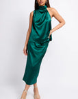 Green satin drape top