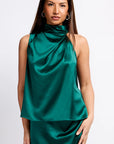 Green satin drape top