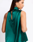 Green satin drape top