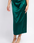 Green satin midi skirt