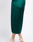 Green satin midi skirt