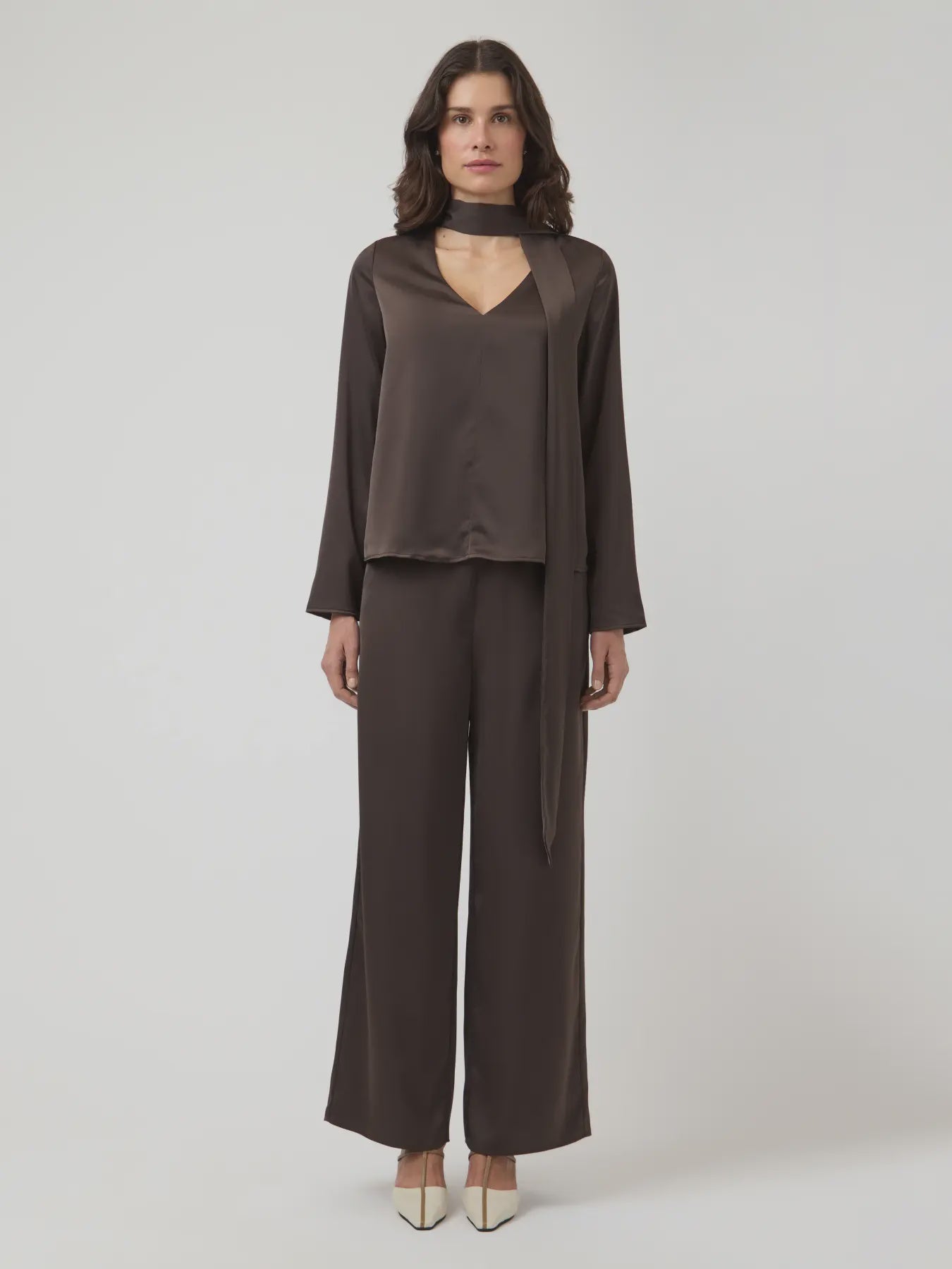 Pella Satin Trousers - Brown