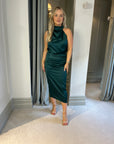 Green satin drape top