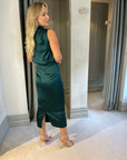 Green satin drape top