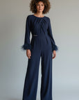 Íarla Feather Trim Jumpsuit - Navy