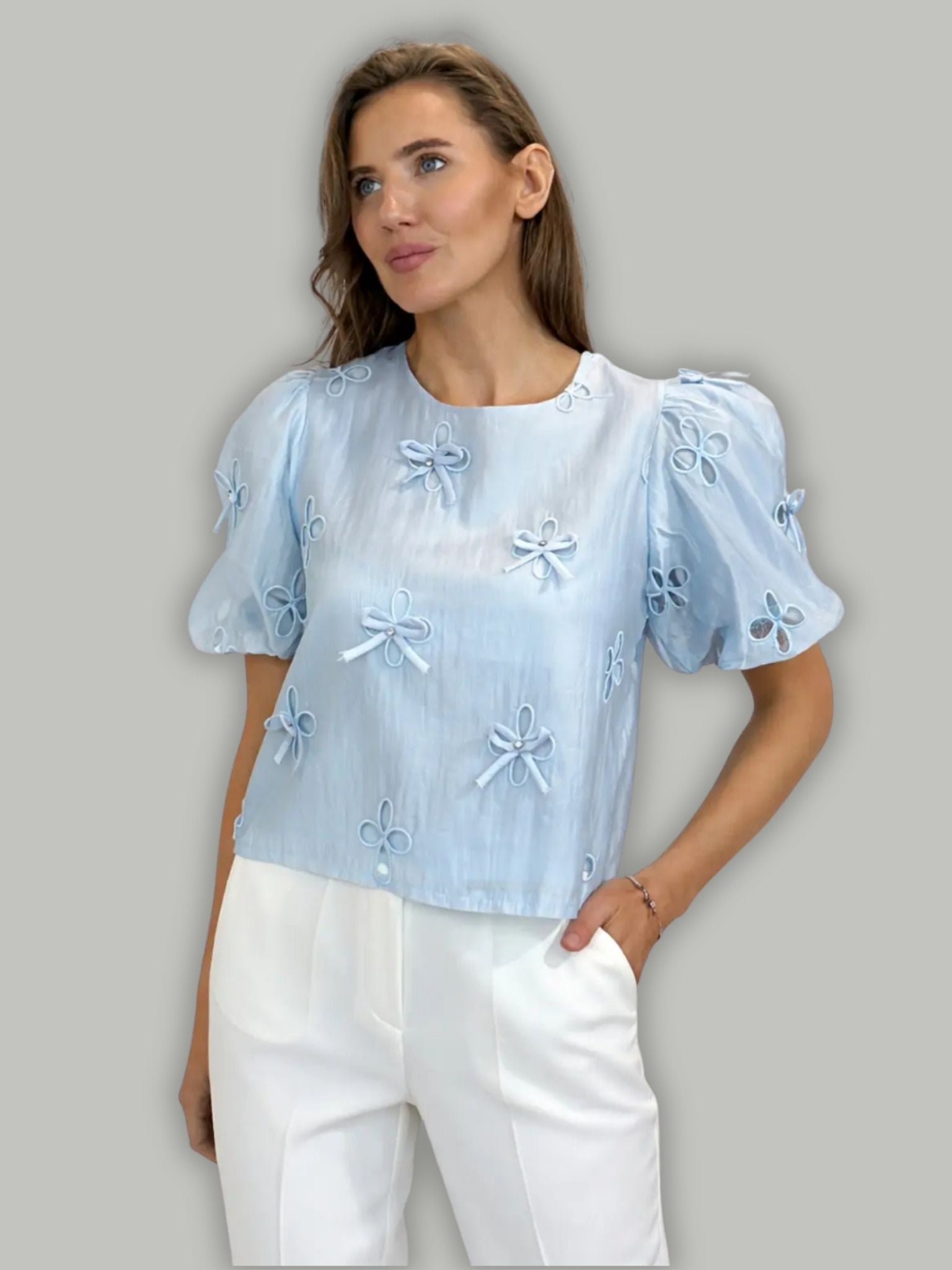 Ivy Cropped Blouse - Blue