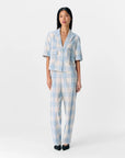 Maise Check Pants - Sky Blue
