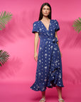 Navy Palm Wrap Dress