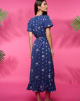 Navy Palm Wrap Dress