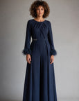 Íarla Feather Trim Jumpsuit - Navy