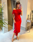 Queenie Peplum Dress - Red