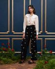 Invitation velvet bow trousers