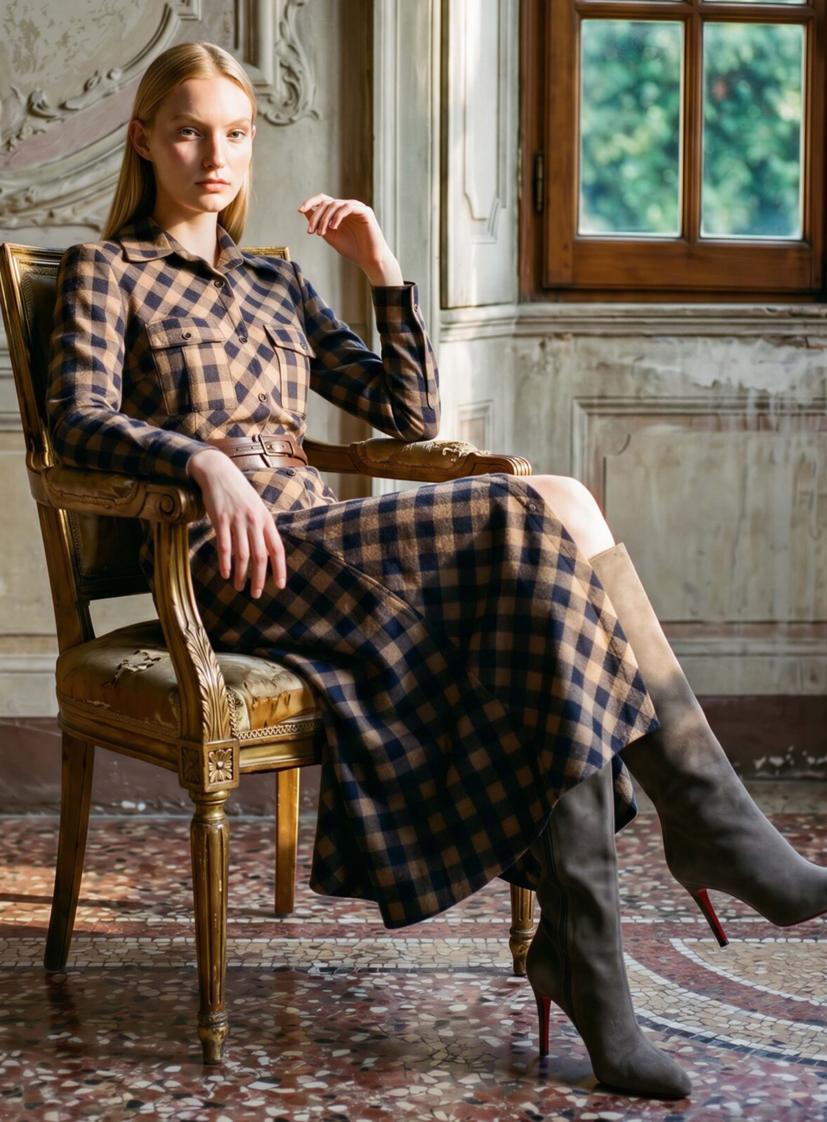 Sarah dress - Navy check print