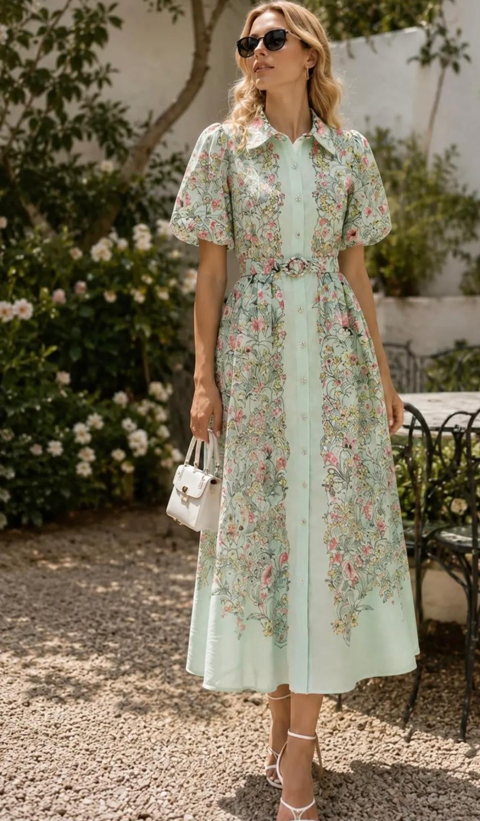 Aila Print Dress - Mint