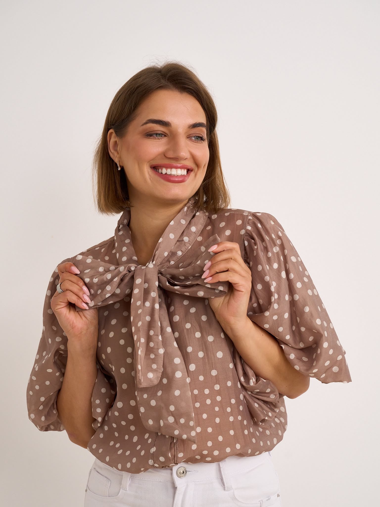 Eva Polka Blouse - Mocha