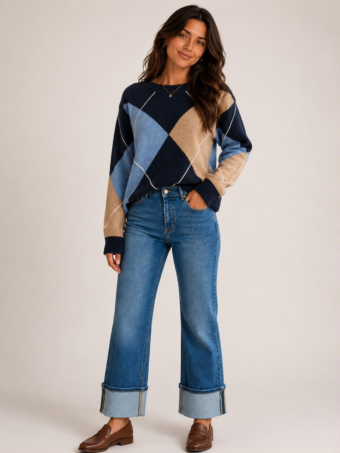 Ines Check Jumper - Navy