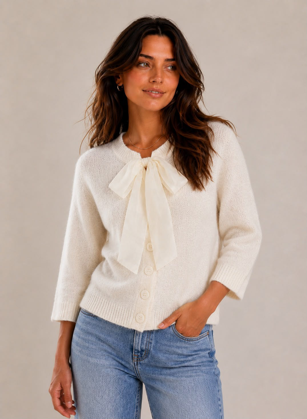 Remi Bow Cardigan - Cream