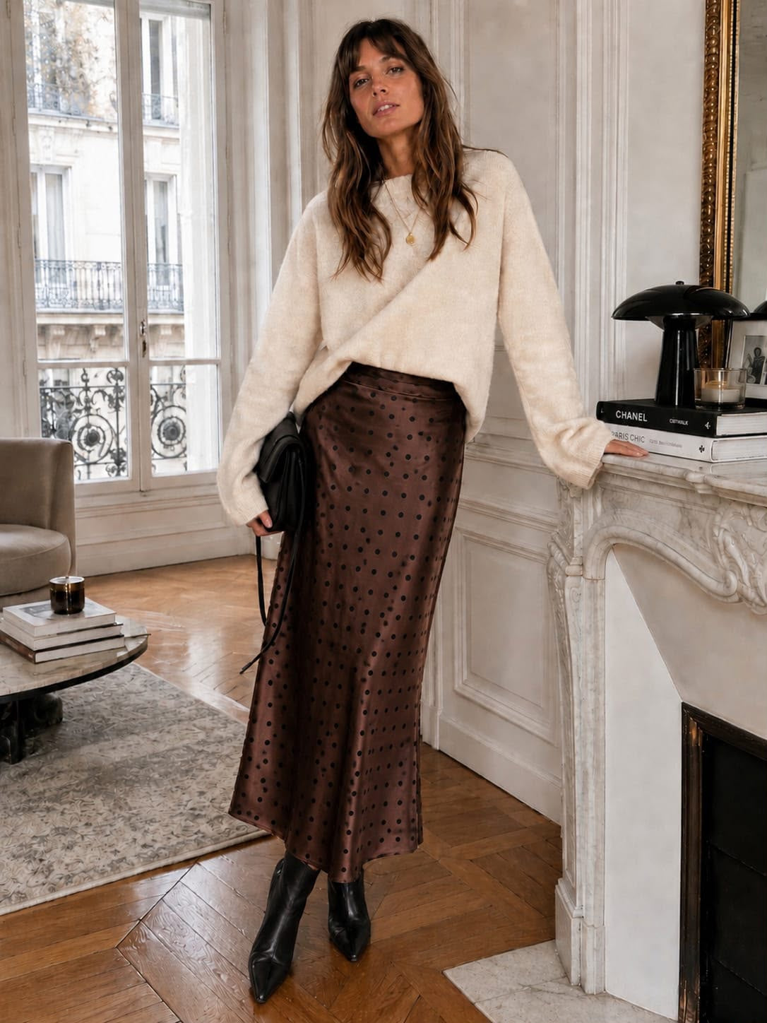 Sima brown satin skirt