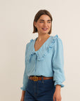 Ellie Polka Ruffle Shirt - Blue