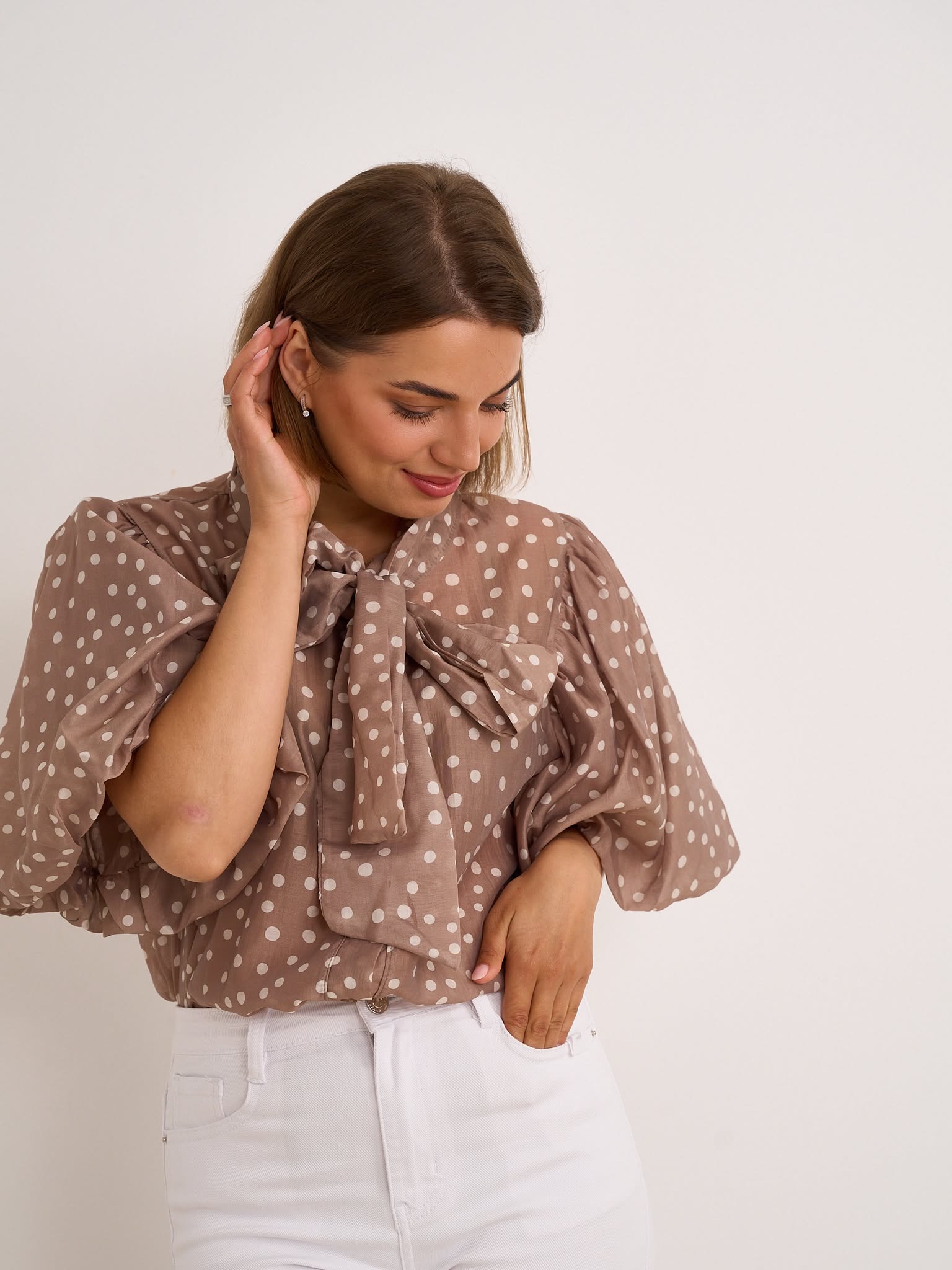 Eva Polka Blouse - Mocha