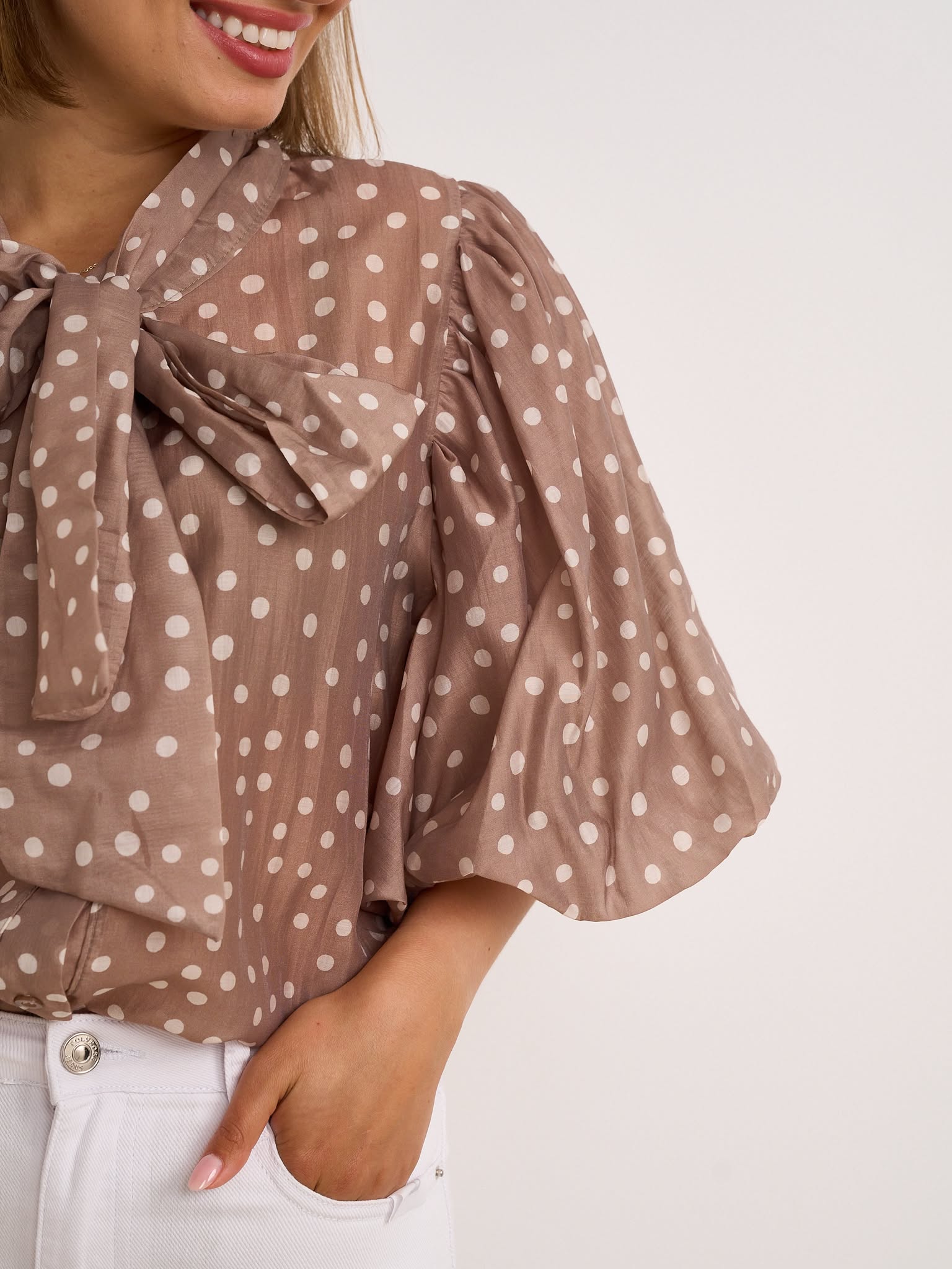Eva Polka Blouse - Mocha