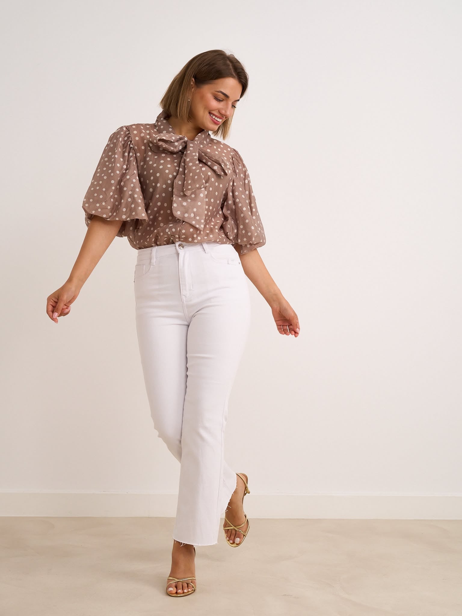 Eva Polka Blouse - Mocha