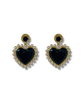Black Heart Drop Earrings - Gold