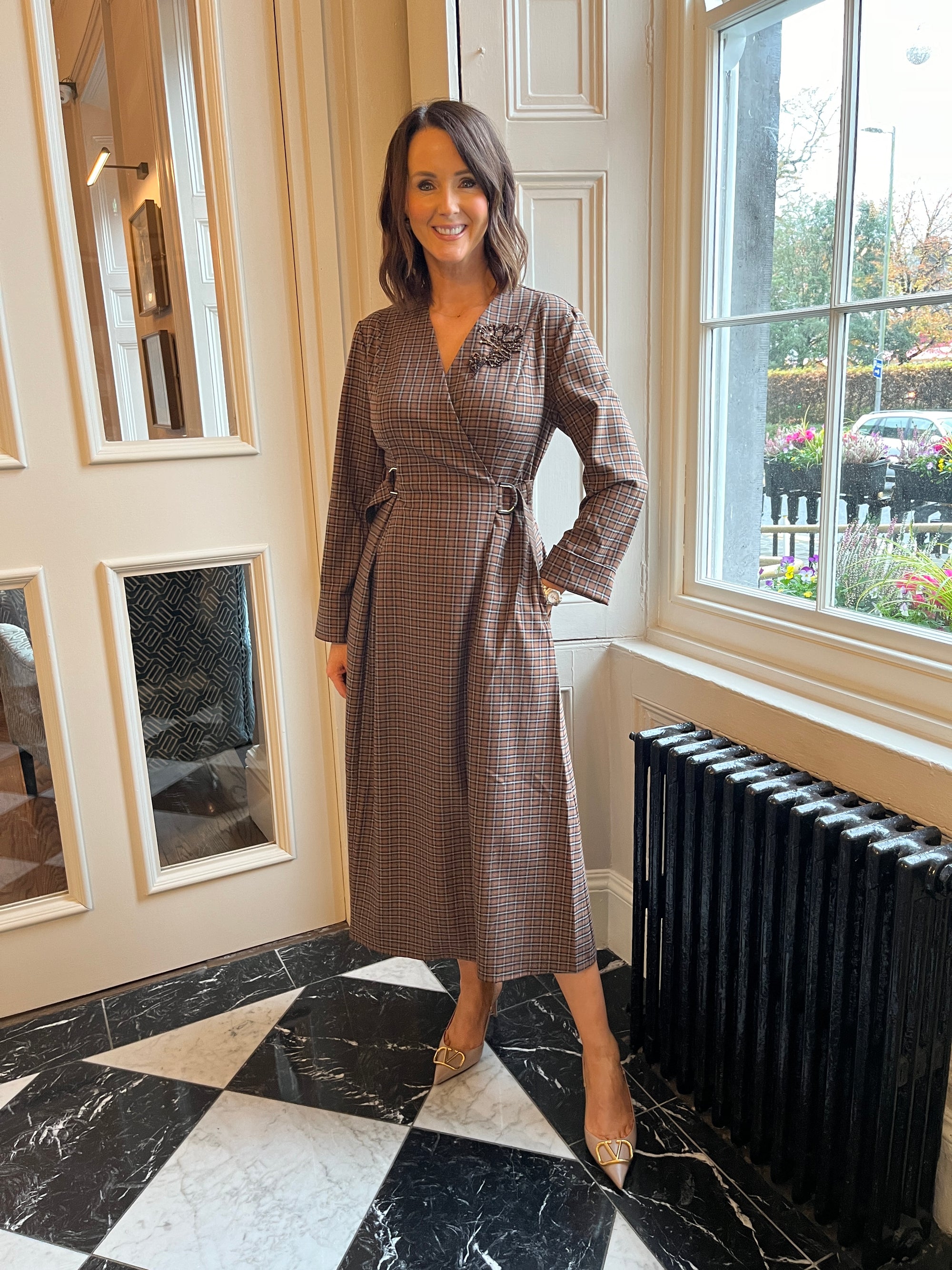 Aila Check Dress - Brown