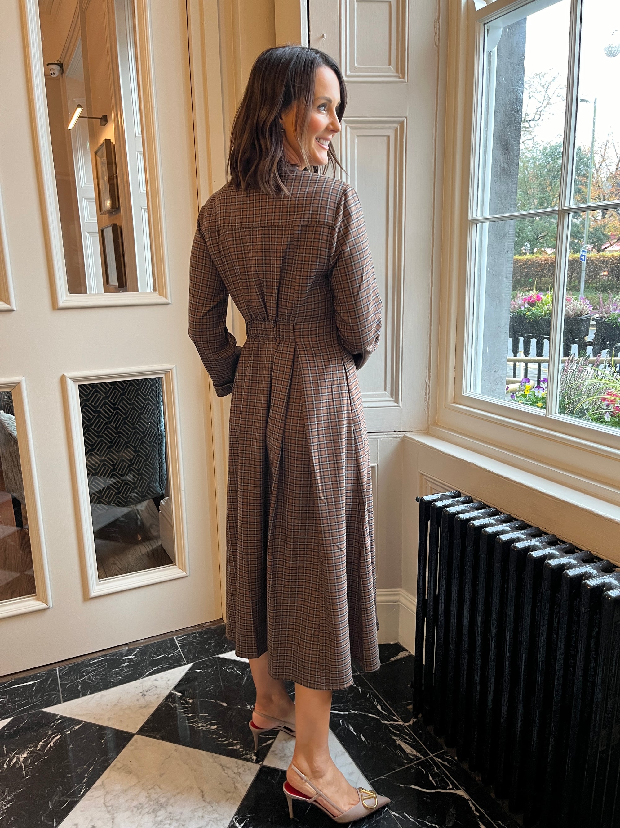 Aila Check Dress in Brown at Harper