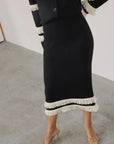 Black and cream fringe knit skirt