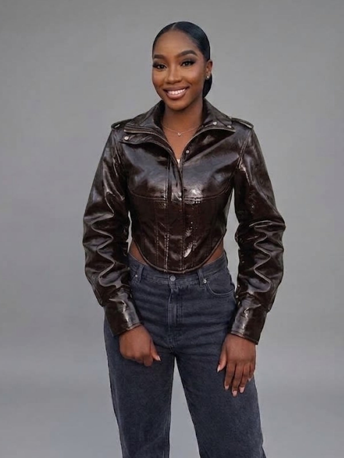 Pippa faux leather jacket- Brown