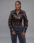 Pippa faux leather jacket- Brown