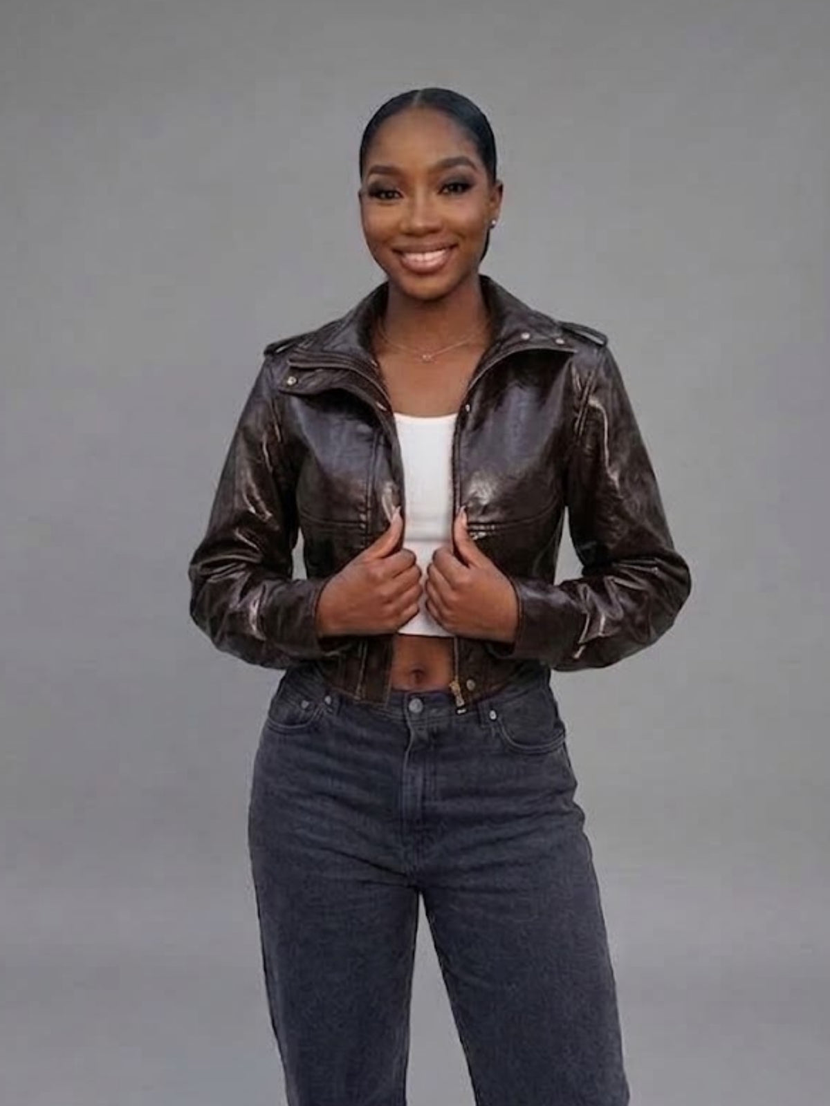 Pippa faux leather jacket- Brown