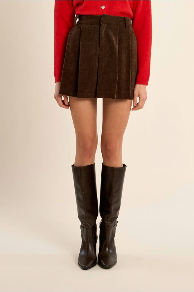 Remi pleated cord skirt