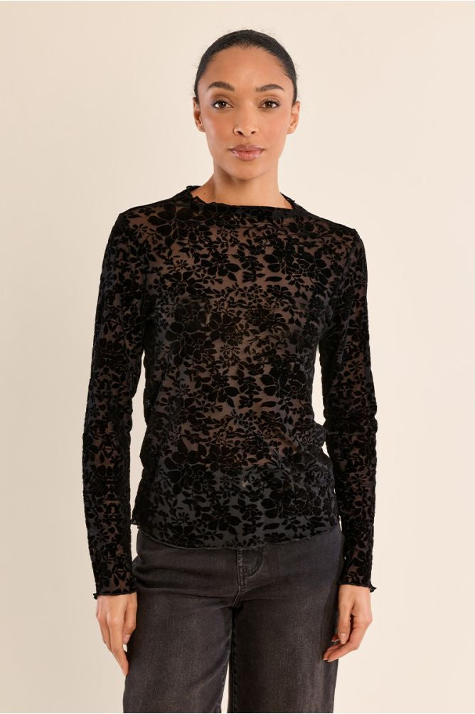 Clu Print Sheer Top - Black