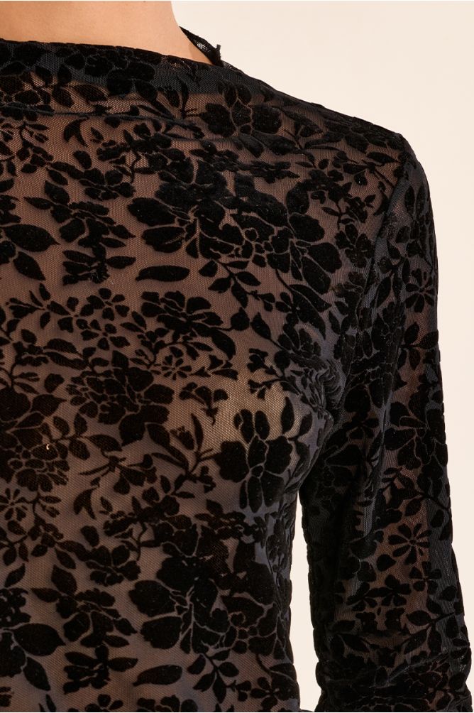 Clu Print Sheer Top - Black