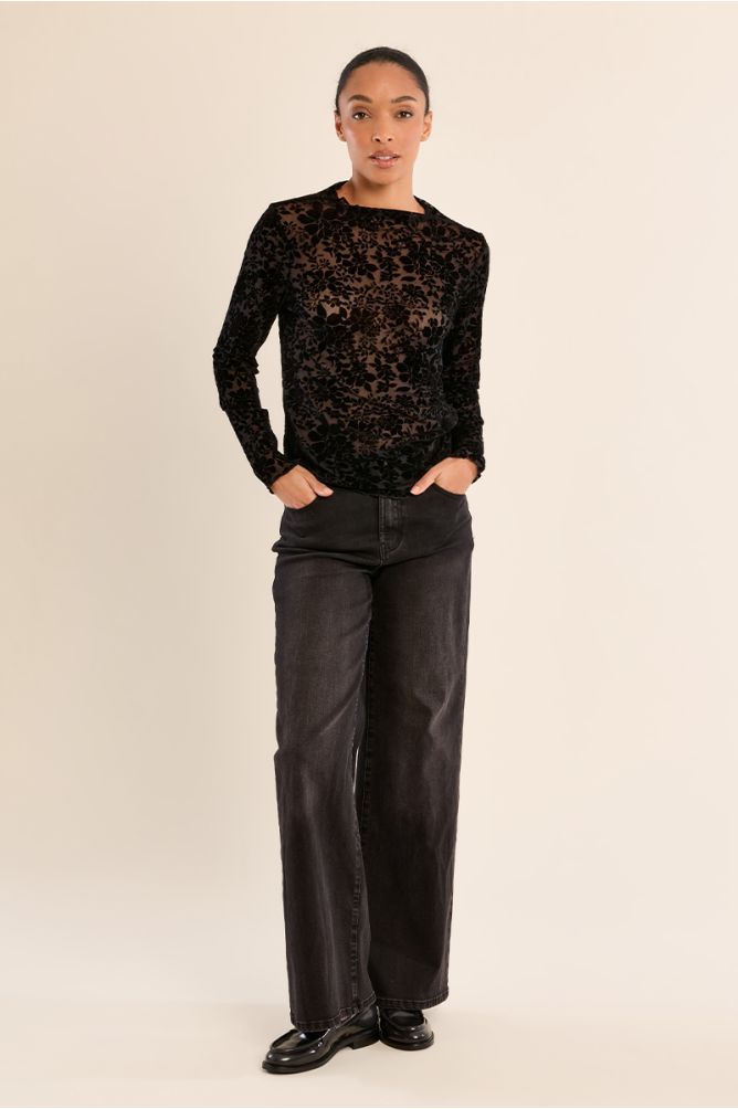 Clu Print Sheer Top - Black