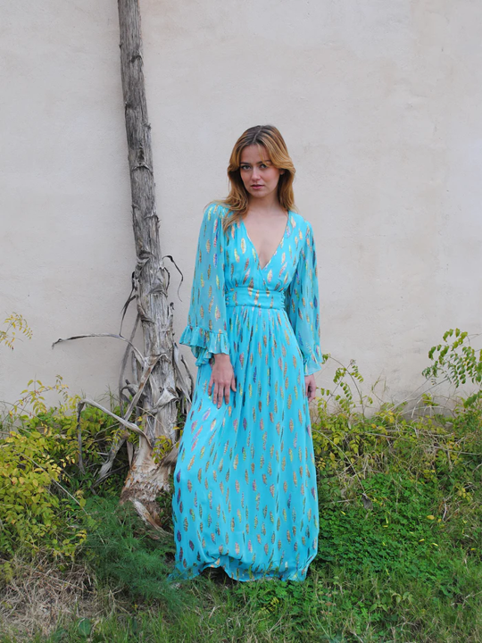 Celia Maxi Dress - Turquoise Metallic Sunset